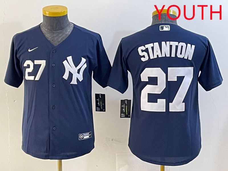 Youth New York Yankees 27 Stanton Blue Game 2025 Nike MLB Jersey style 4